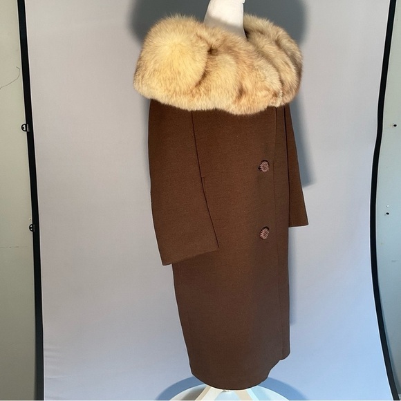 Vintage Ladies Sz 8ish Stevens Forstman Brown Wool Coat, Fox Collar - Picture 14 of 16